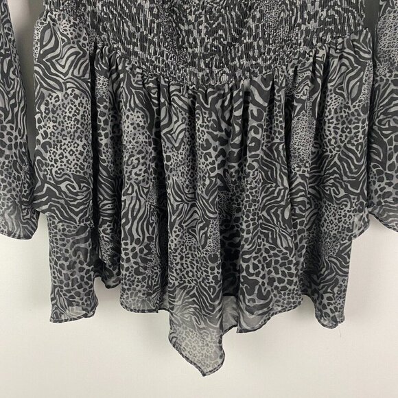 Torrid Smocked Blouse Size 2X Black Mesh Blouse Top Tulle Peplum Flare Sleeve - Picture 3 of 11